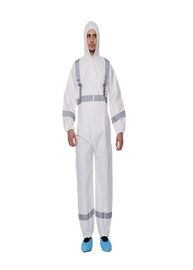 Anti - Spray Medical White Disposable Coveralls With Reflective Tape